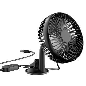 Car Cooling Fan Portable Rotatable USB Vehicle Fan Backseat Clip Fan Dashboard Window Suction Fan for SUV RV Pickup with 3 Speeds - Black