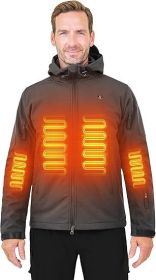 Heated Jacket for Men Soft Shell Heating Hood Jacket ANTARCTICA GEAR Winter Coat For Hunting Camping Climbing  - Grey - XL