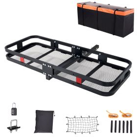 Trailer Hitch Cargo Carrier Rack 500 Lbs,Heavy Duty Steel Cargo Basket,60" X 24" X 6" Folding Mount Cargo Carrier with Waterproof Cargo Bag,Cargo Net,