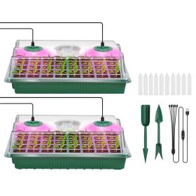 2Pcs 40 Cells Seed Starter Tray Plant Grow Light with 4 Adjustable Brightness Automatic Timing Setting Humidity Dome Plant Germination Garden - Green