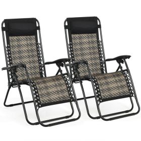 2 Pieces Folding Patio Rattan Zero Gravity Lounge Chair - Gray