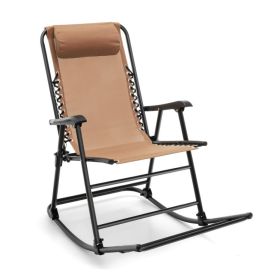 Outdoor Patio Camping Lightweight Folding Rocking Chair with Footrest  - Beige