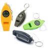 4 In 1 Emergency Survival Whistle With Compass Thermometer Magnifier For Hiking Camping Hunting Fishing - Black